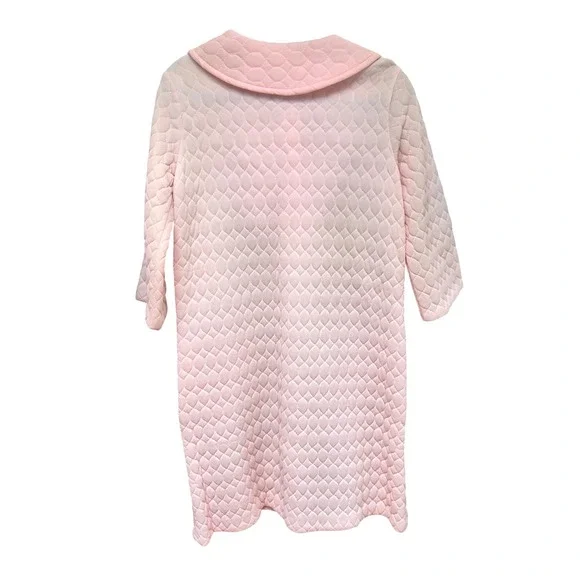 Vintage 60's Pink Quilted Floral Embroidered  Robe Housecoat Size 12 202 - Picture 6 of 7